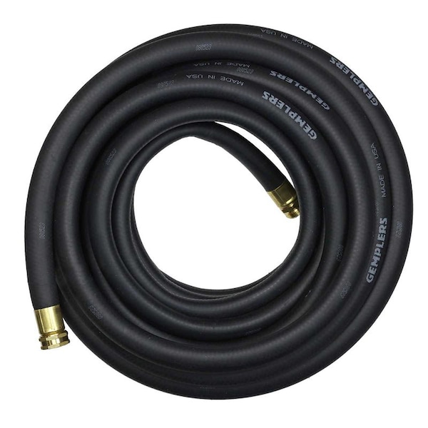 3/4 in ID x 100 ft L Water Hose, Rubber Tube, Black, Brass Fitting